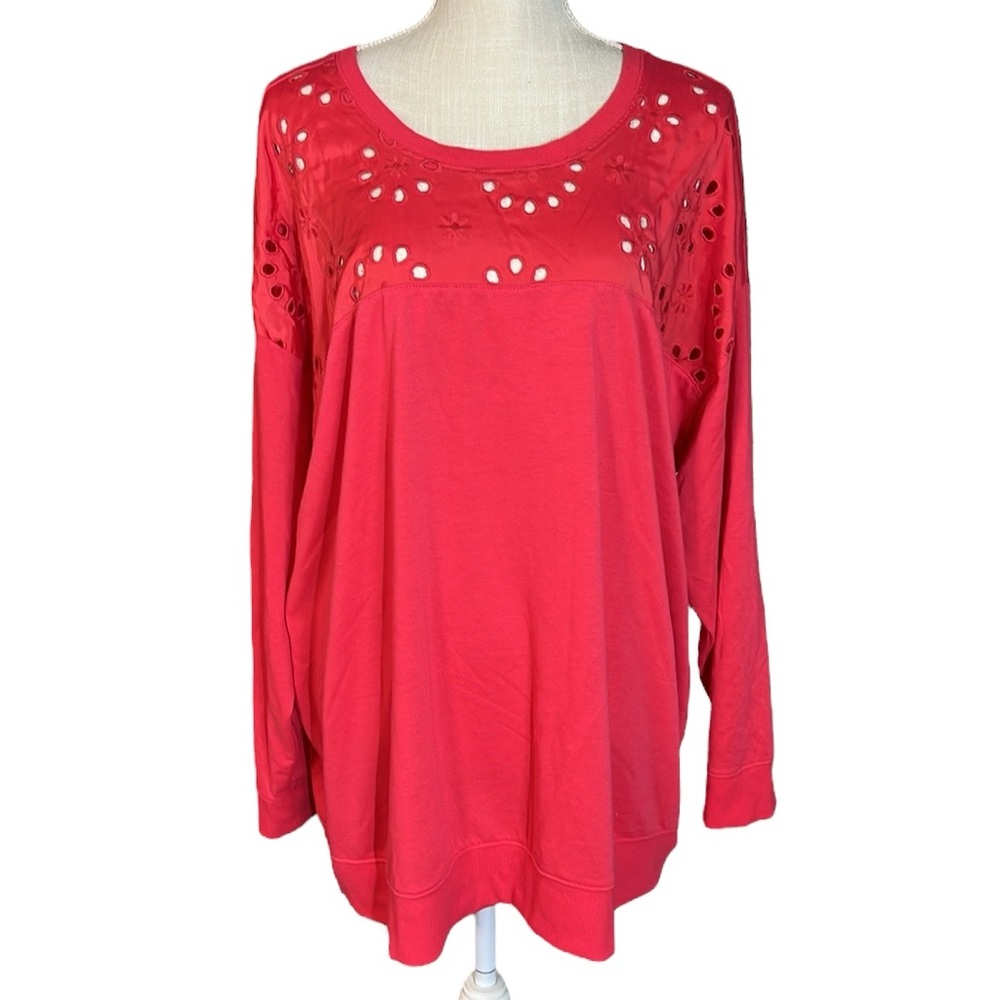 Torrid Long Sleeve Shirt Top Blouse Sweater Floral Pink Red Womens Size 3 3X